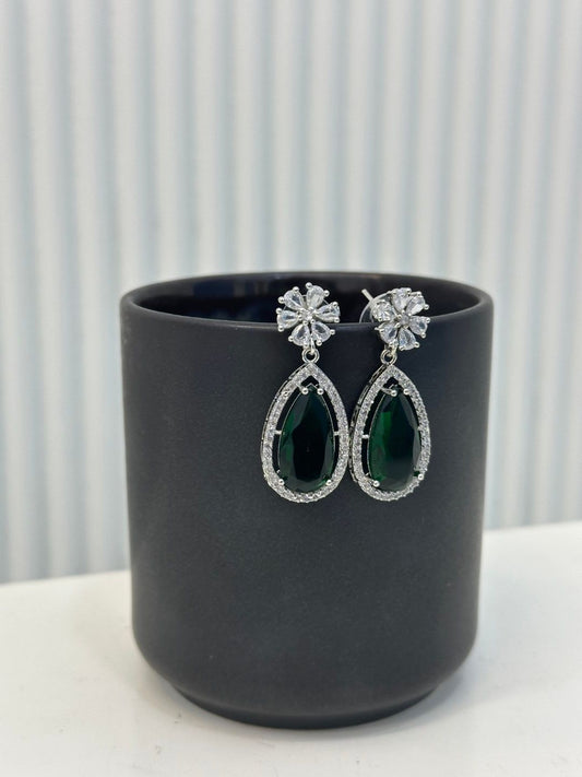 American Diamond Earring in Dark Green