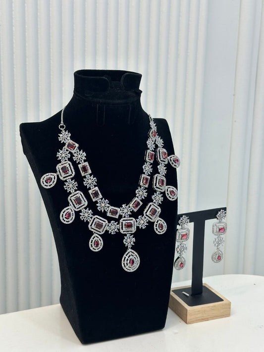 American Diamond Two Layer Set In Red