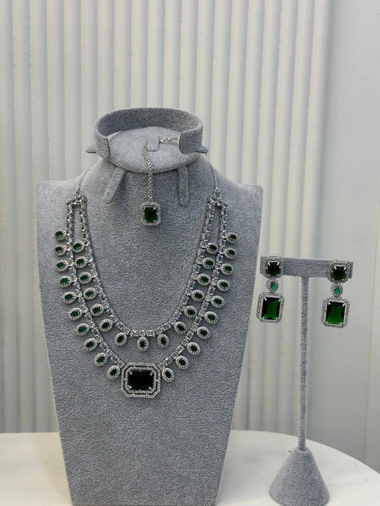 American Diamond Set In Dark Green