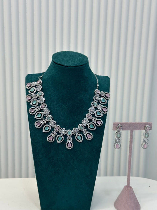 American Diamond Set In Pink & Green