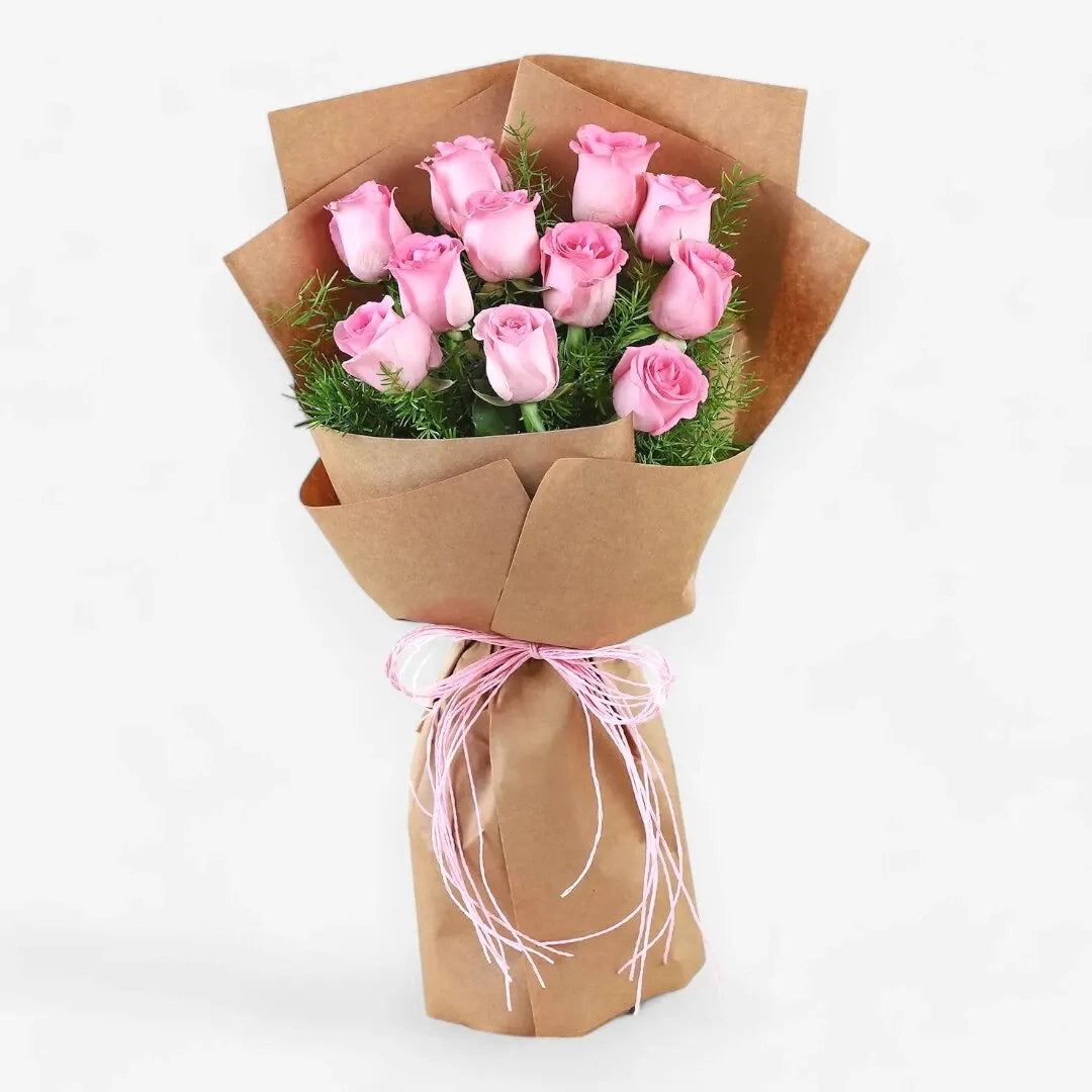 Fresh 11 Pink Roses Flower Bouquet