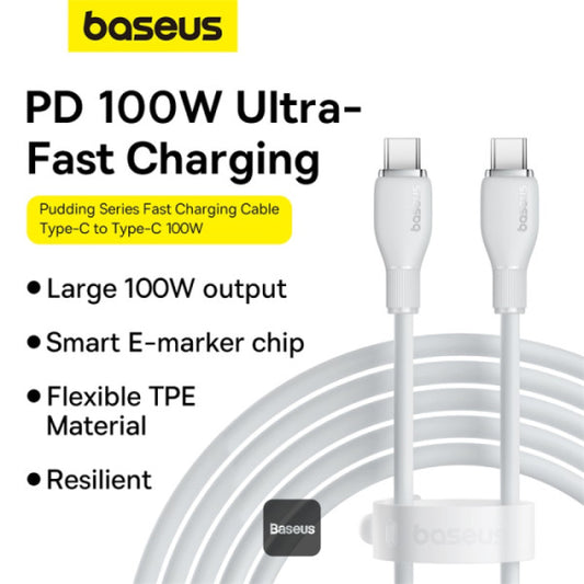 Baseus Pudding Series Fast Charging Cable Type-C To Type-C 100W 1.2M Stellar White