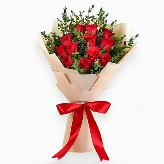 Classic Red Roses Bouquet with Elegant Wrap and Red Ribbon