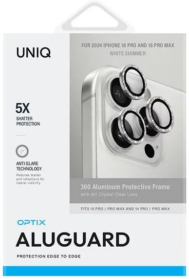 Uniq Optix Iphone 16 Pro (2024) 6.3/6.9 Aluminium Shimmery Camera Lens Protector - White Shimmer (White)