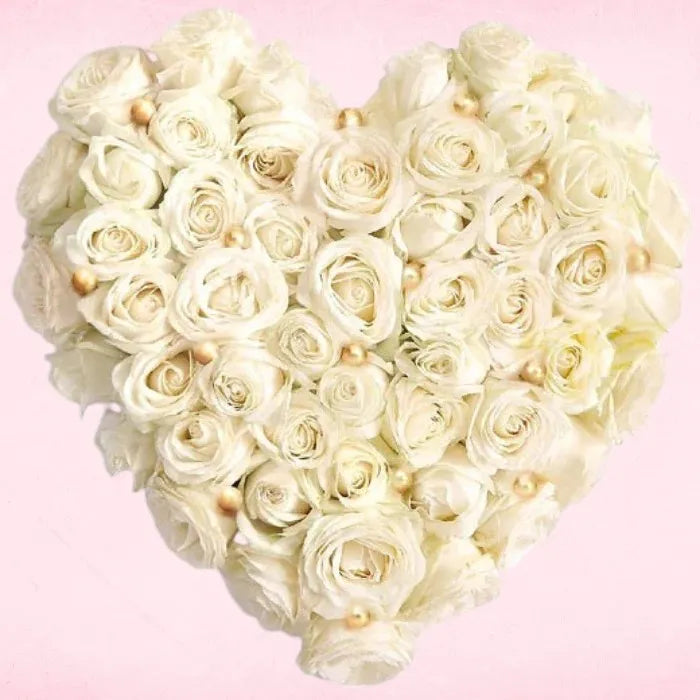 Heartfelt Affection – 40 White Roses Heart