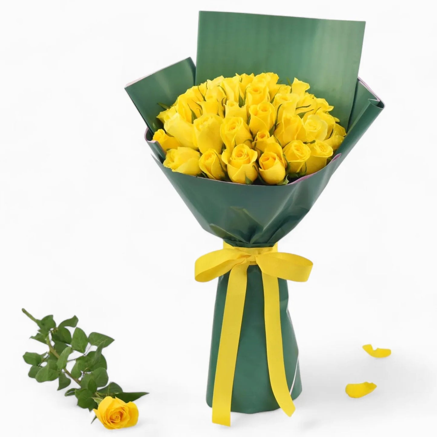 Elegant 35 Yellow Roses Bouquet in Green Wrap