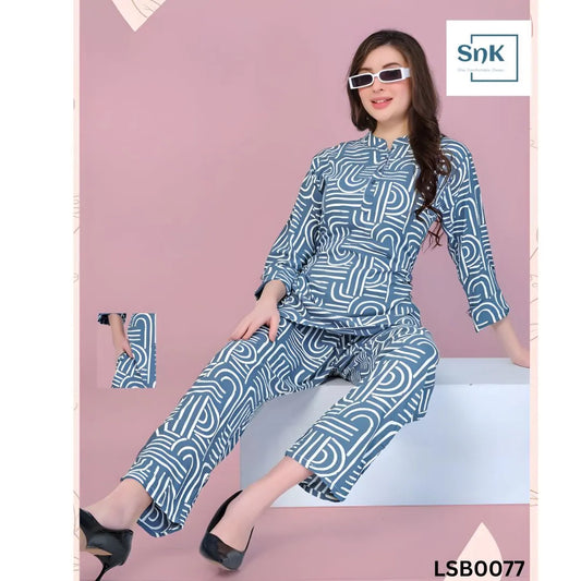 SnK - Mandarin Collar Nightwear Sky Blue