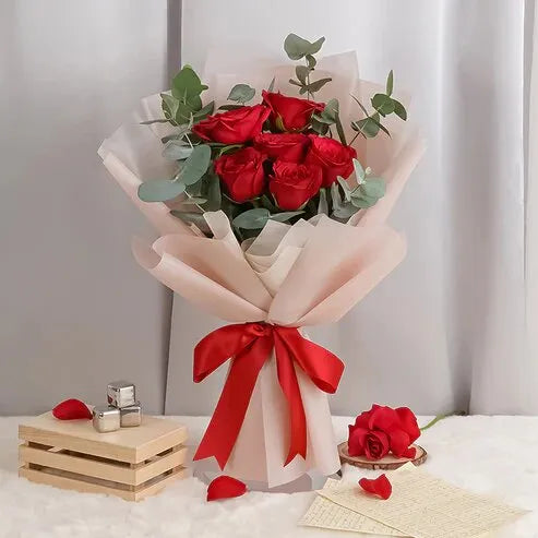 Deluxe Red Rose Bouquet with Eucalyptus