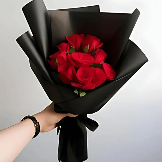 Elegant 10 Red Roses Bouquet in Black Wrapping