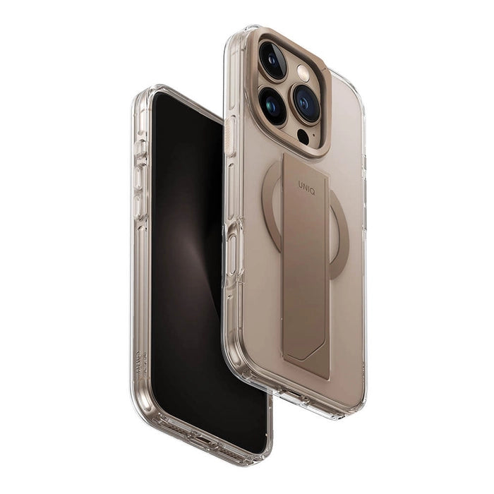 Uniq Hybrid Iphone 16 Pro (2024) 6.3 Heldro Max Magclick With Camera Stand - Taupe Gold (Taupe Gold)