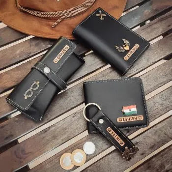 4Pc Combo (Keychain/SpecsCover/Passport CoverMen Wallet)