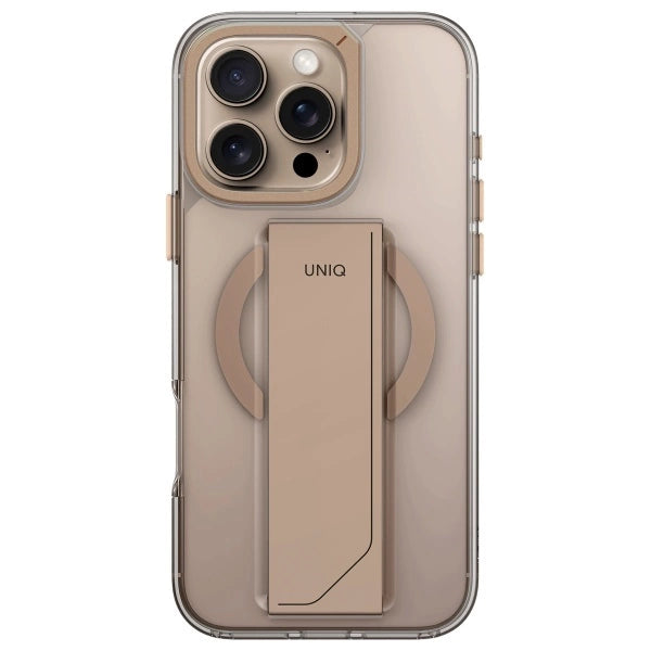 Uniq Hybrid Iphone 16 Pro (2024) 6.9 Heldro Max Magclick With Camera Stand - Taupe Gold (Taupe Gold)