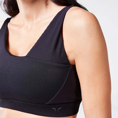 SQUATWOLF Code Ribbed Asymmetric Bra - Black