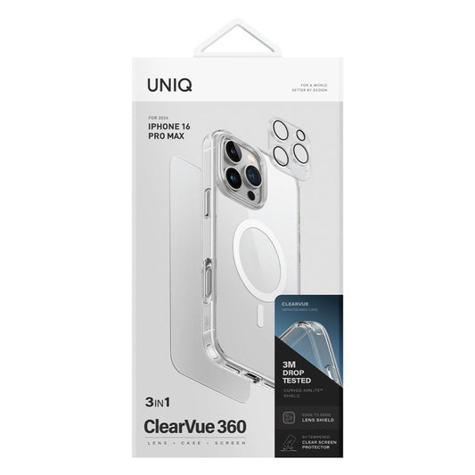 Uniq Hybrid Iphone 16 Pro (2024) 6.3 Magclick Charging Clearvue 360 Essential Bundle Pack